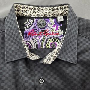 Robert Graham Button Shirt Mens 2XL Black Checkered Flip Cuff Classic Fit